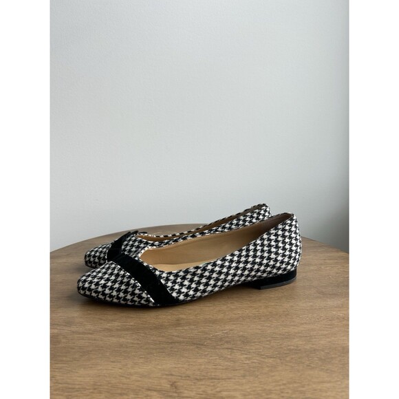 Talbots Edison Velvet Ruffle Houndstooth Tweed Ballet Flats Black White Size 8.5 - Picture 3 of 8